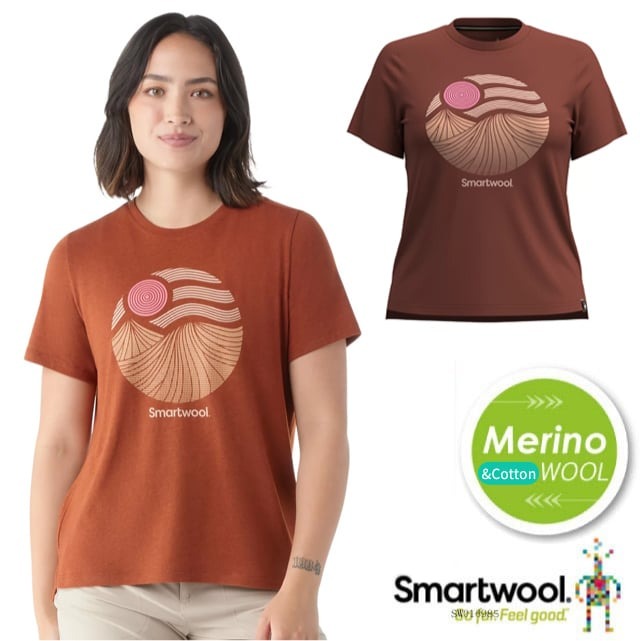 【SmartWool】女 美麗諾羊毛 控溫圓領塗鴉短袖T恤.運動上衣/SW002391-L87 胡桃棕✿30E010